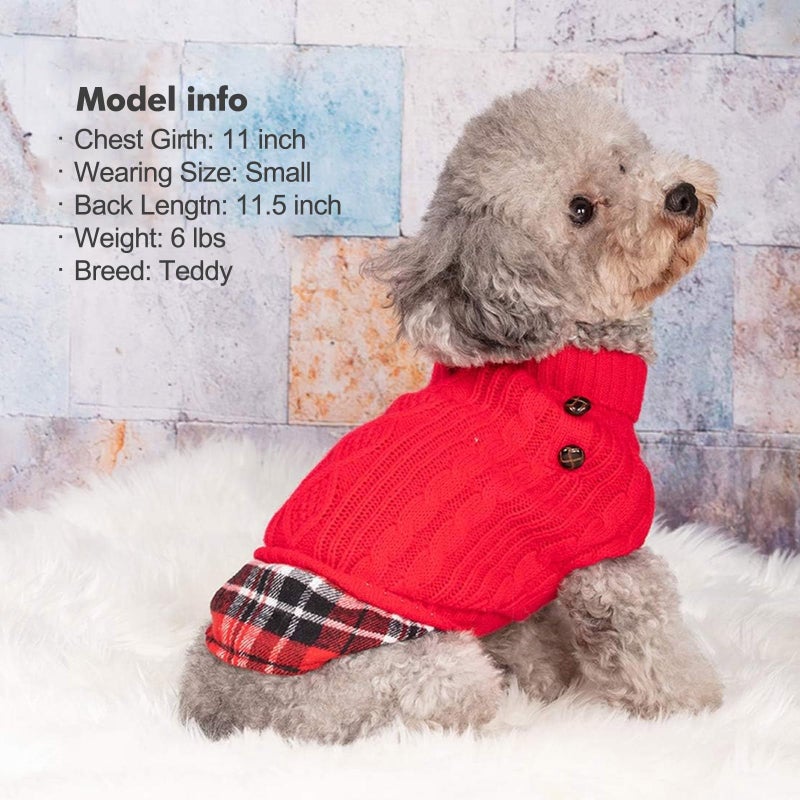 KYEESE Dog Sweater Soft Pullover Dog Sweaters for Small Dogs Girl Warm Turtleneck Small Dogs Sweater with Gingham Patchwork Stretchy Knitwear Cat Clothes Thick Pet Coat for Fall Winter Cold Weather - Image 4